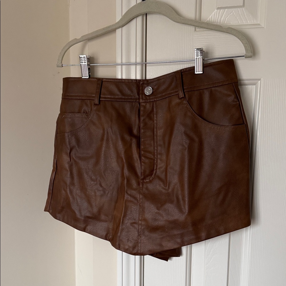 Zara High Waist Brown Leather Skort